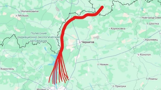 Реактивные «Шахеды» летят к Киеву одним маршрутом вдоль границы с Белоруссией