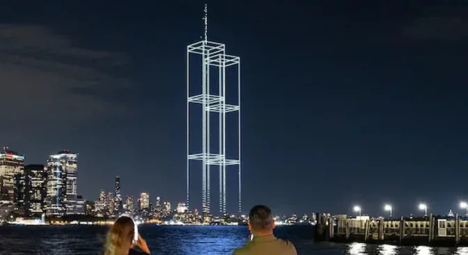 Video: 2,977 Drones Recreated the Silhouettes of the Twin Towers for the 25th Anniversary of 9/11